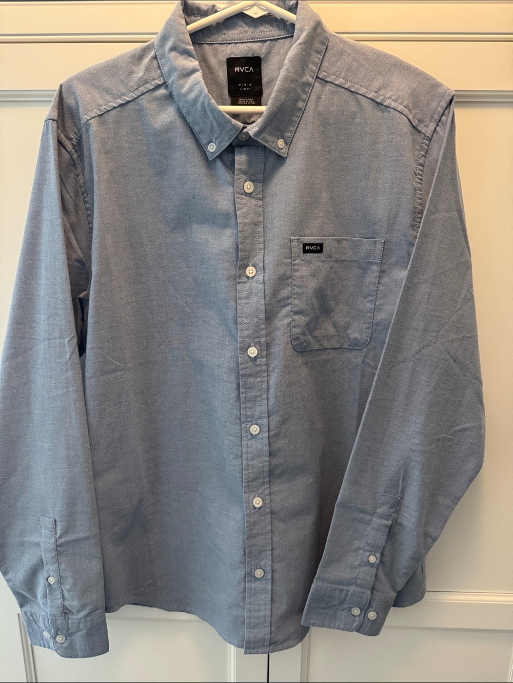 RVCA Men's Light Blue Button-Down Casual Shirt with Chest Pocket